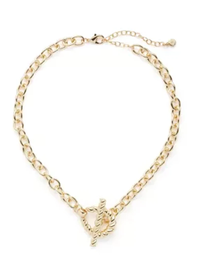 Gold Tone Ribbed Metal Toggle Collar Necklace
