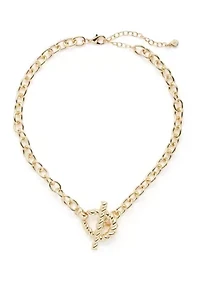 Gold Tone Ribbed Metal Toggle Collar Necklace