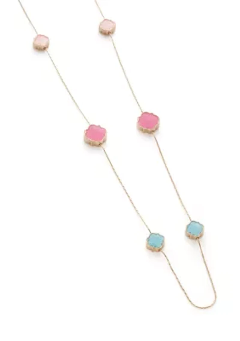 Gold Tone Quatrefoil Motif Long Necklace