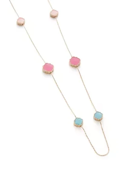 Gold Tone Quatrefoil Motif Long Necklace