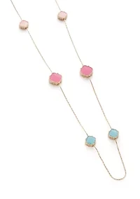 Gold Tone Quatrefoil Motif Long Necklace