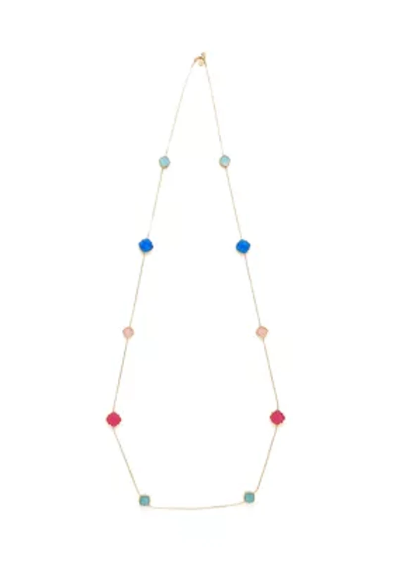 Gold Tone Quatrefoil Motif Long Necklace