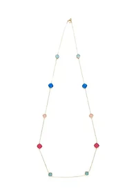 Gold Tone Quatrefoil Motif Long Necklace