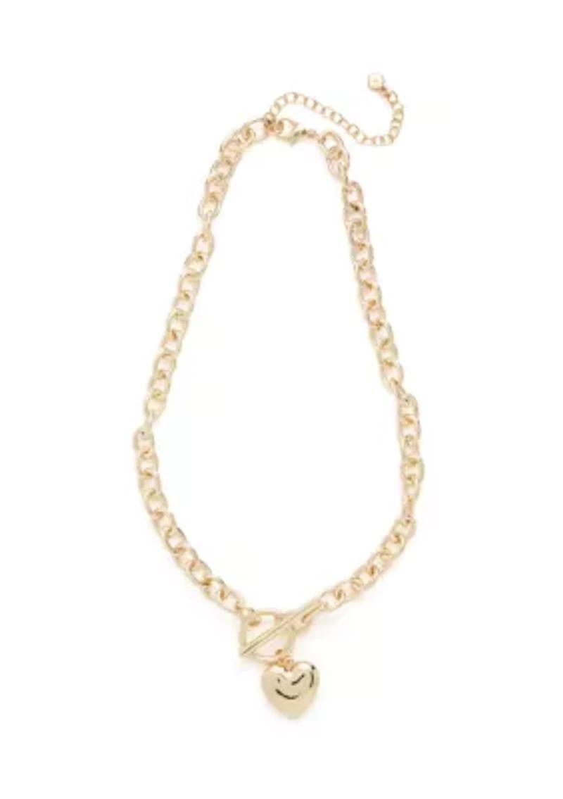 Puffy Heart Pendant Toggle Necklace