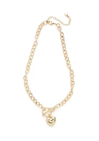 Puffy Heart Pendant Toggle Necklace