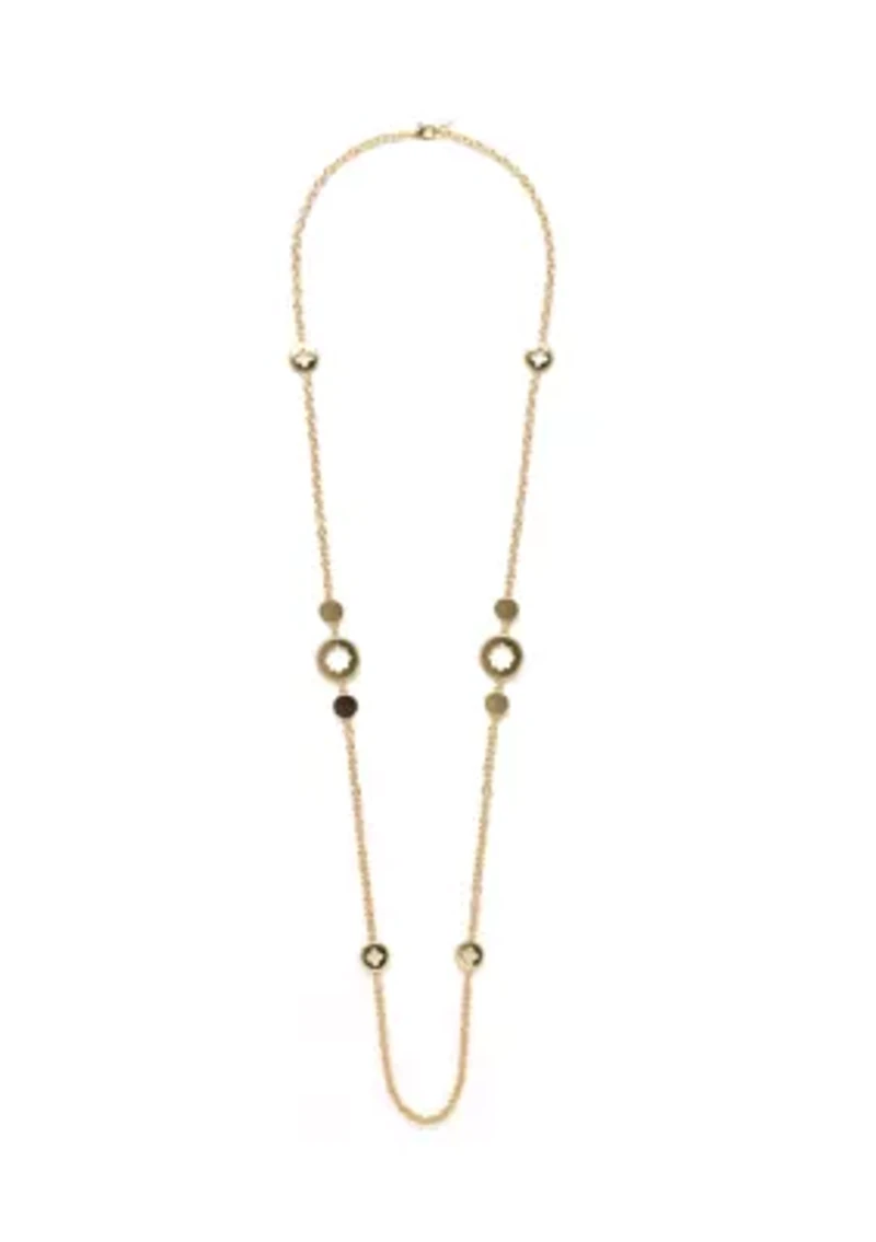 Gold Tone 42" Enamel Quatrafoil Strand Necklace