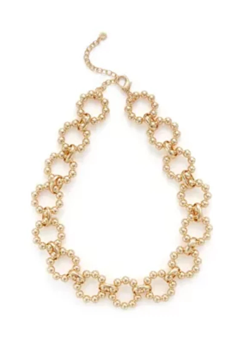 Gold Tone Metal Bead Circle Collar Necklace