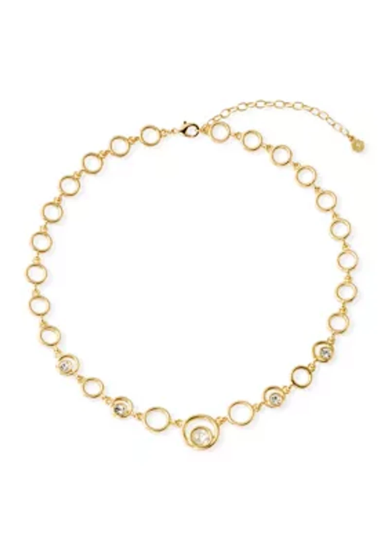 Gold Tone Crystal Bezel Orbital Collar Necklace