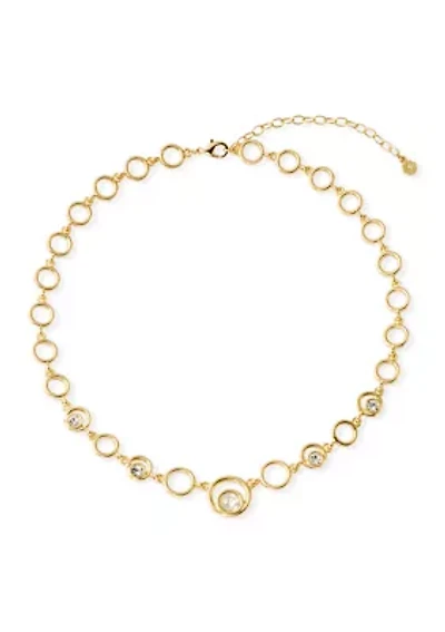 Gold Tone Crystal Bezel Orbital Collar Necklace