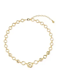 Gold Tone Crystal Bezel Orbital Collar Necklace