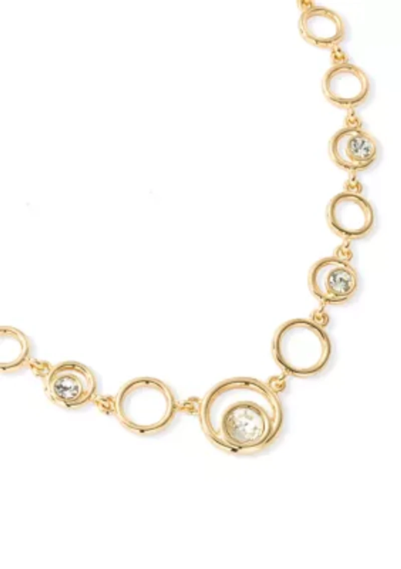 Gold Tone Crystal Bezel Orbital Collar Necklace