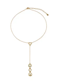 Gold Tone Crystal Bezel Y Necklace
