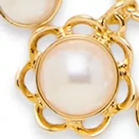 Gold Tone Pearl Flower Frontal Necklace