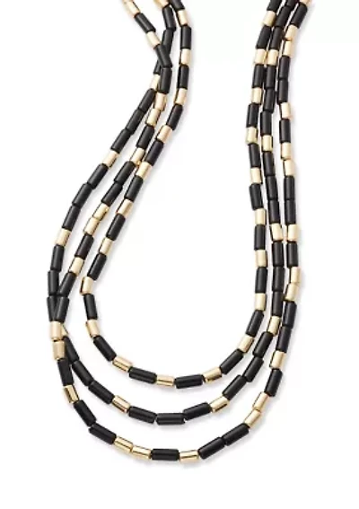 Gold Tone Bead Multirow Necklace