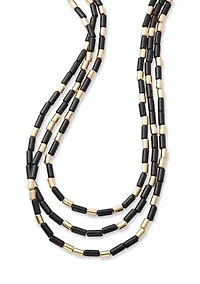 Gold Tone Bead Multirow Necklace
