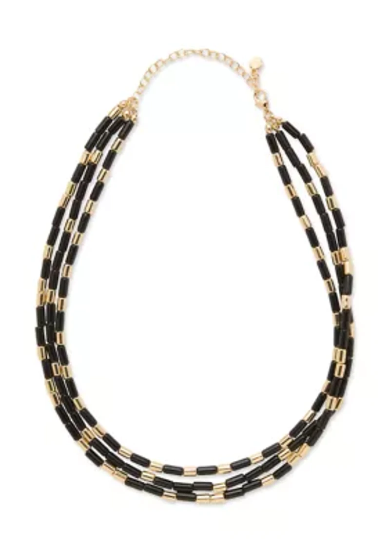Gold Tone Bead Multirow Necklace