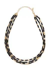 Gold Tone Bead Multirow Necklace