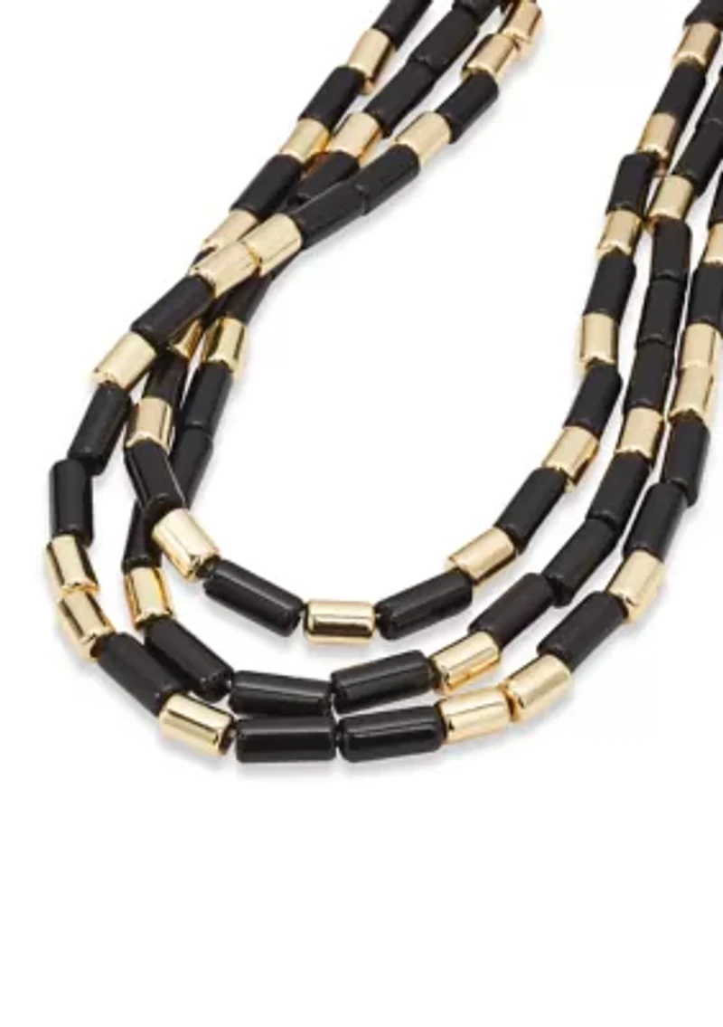 Gold Tone Bead Multirow Necklace