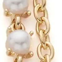Gold Tone Crystal Pearl and Chain Multirow Necklace