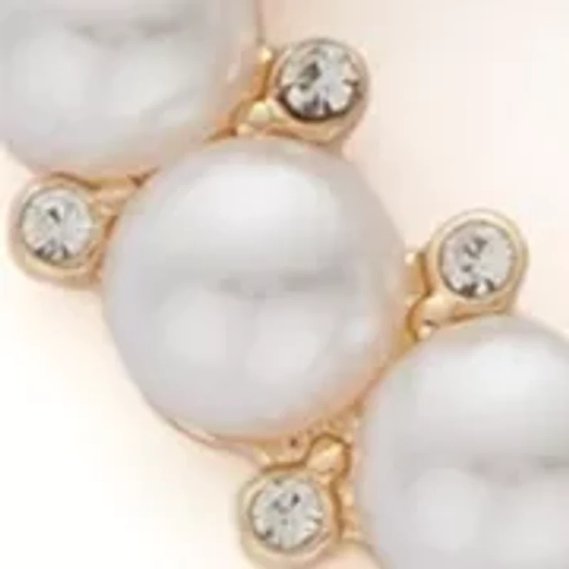 Gold Tone White Round Pearl Link Frontal Necklace