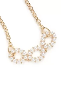 Gold Tone White Round Pearl Link Frontal Necklace