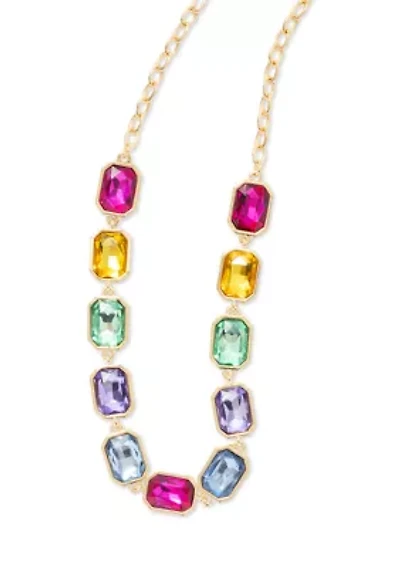 Gold Tone Multi Stone Frontal Necklace