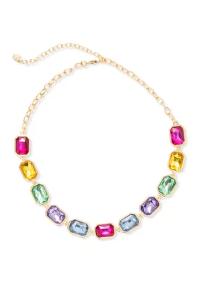 Gold Tone Multi Stone Frontal Necklace