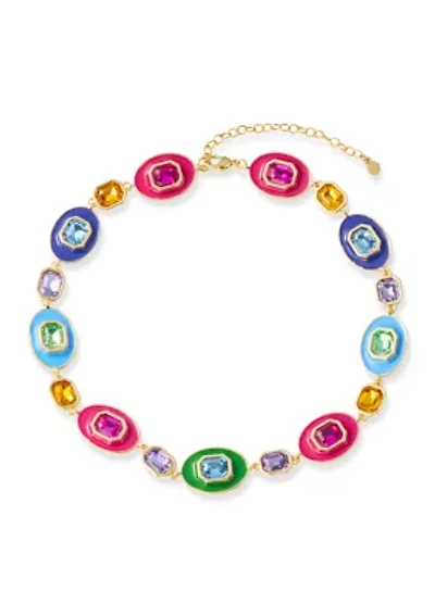 Gold Tone Multi Stone Enamel Statement Necklace