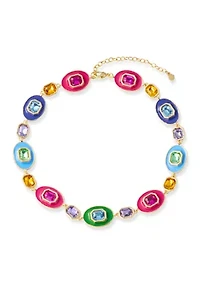 Gold Tone Multi Stone Enamel Statement Necklace