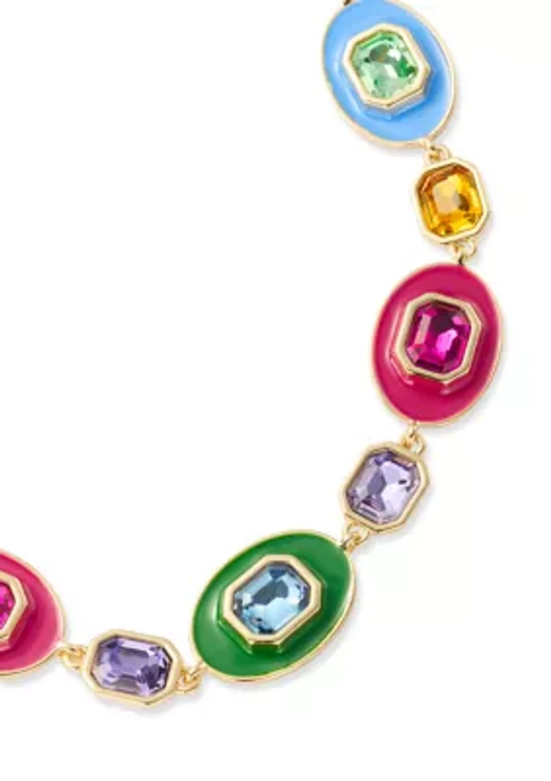 Gold Tone Multi Stone Enamel Statement Necklace