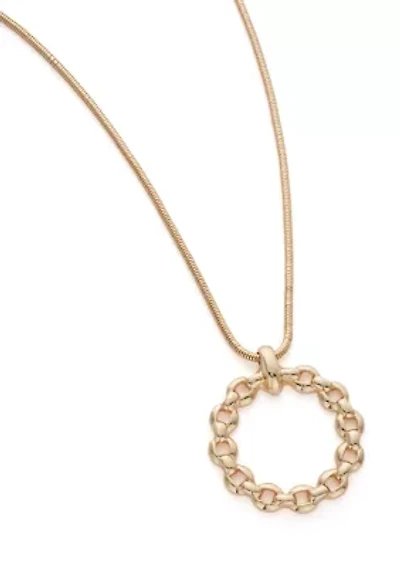 Gold Tone Round Link Pendant Necklace