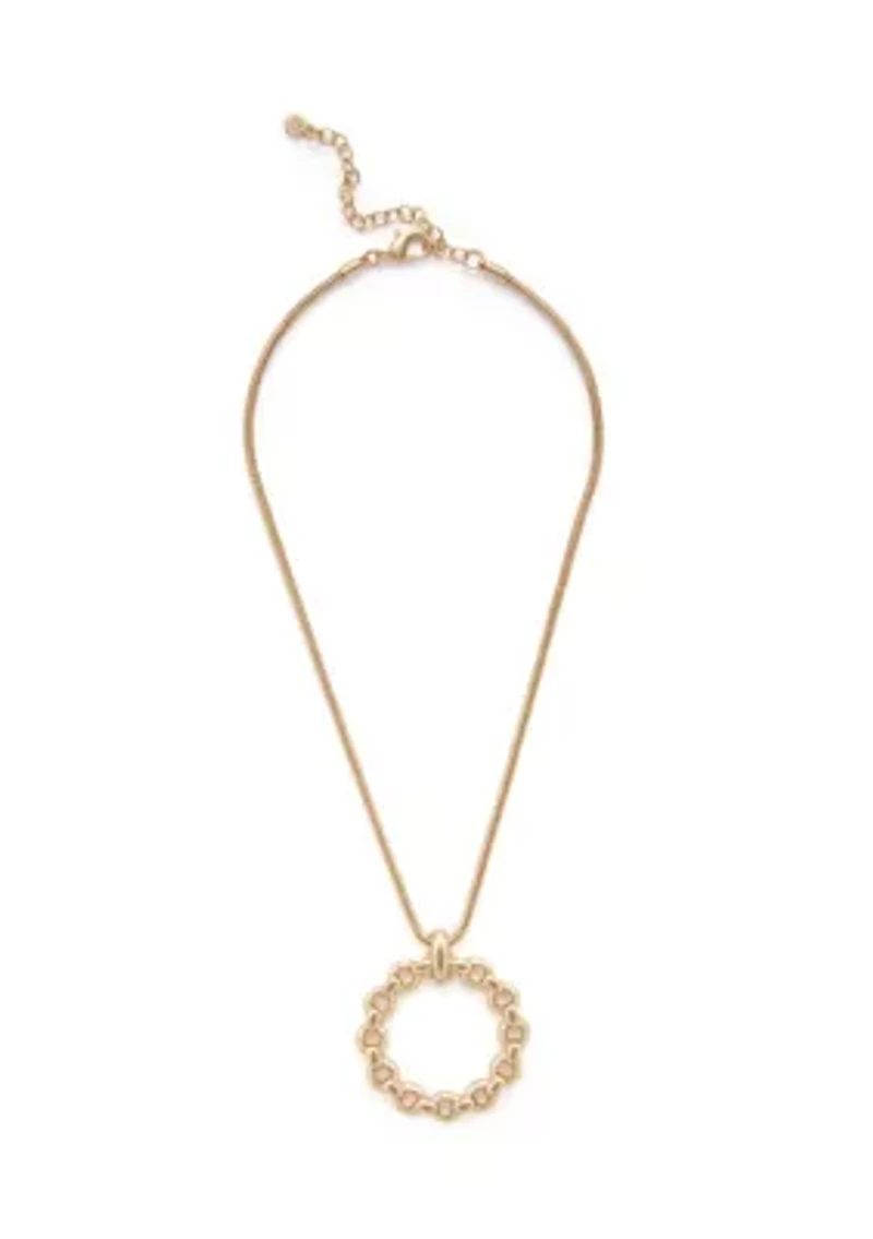Gold Tone Round Link Pendant Necklace