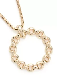 Gold Tone Round Link Pendant Necklace