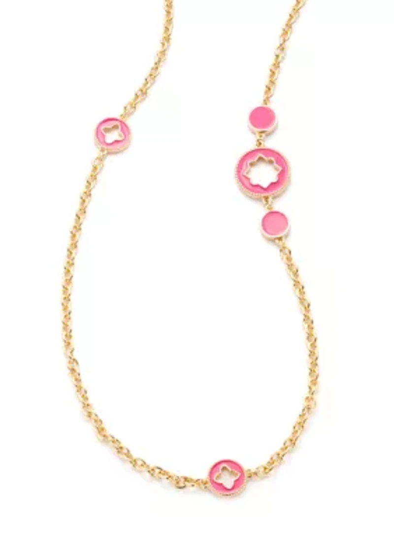 Gold Tone 42" Enamel Quatrafoil Strand Necklace