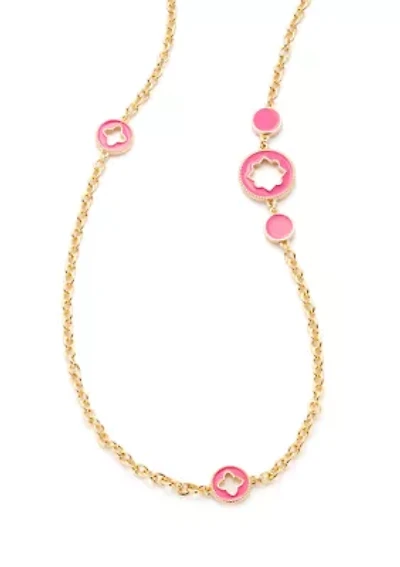 Gold Tone 42" Enamel Quatrafoil Strand Necklace