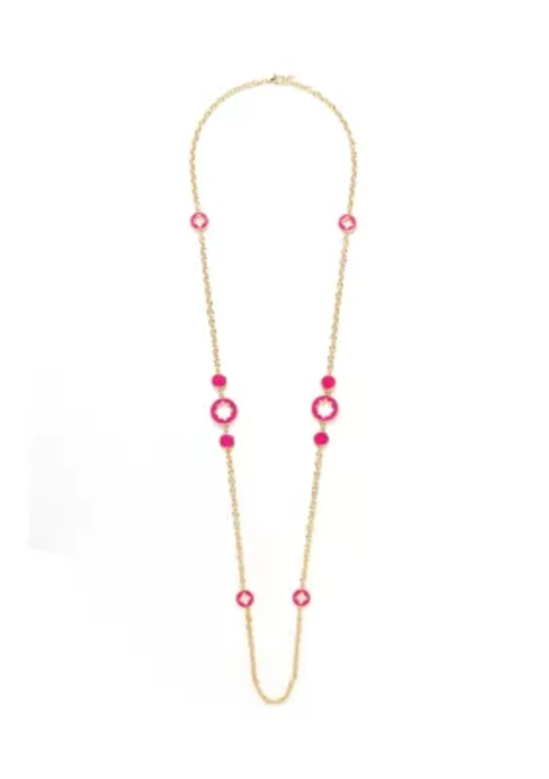 Gold Tone 42" Enamel Quatrafoil Strand Necklace