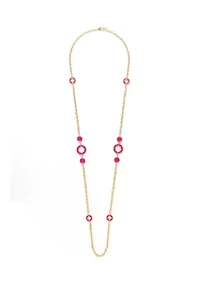 Gold Tone 42" Enamel Quatrafoil Strand Necklace
