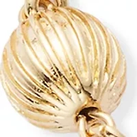 Gold Tone Open Quatrefoil Long Textured Bead Strand Necklace