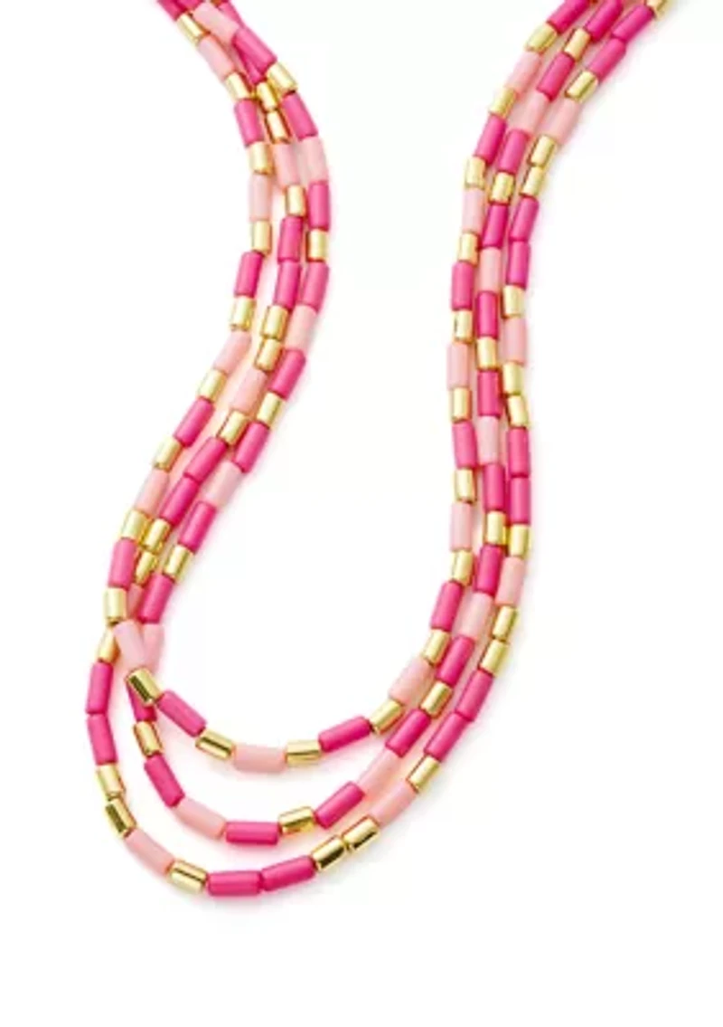 Pink Beaded Multirow Necklace