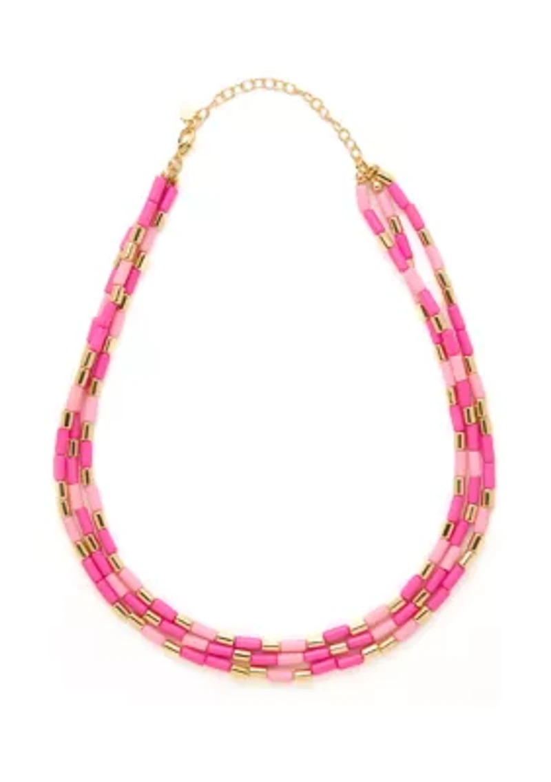 Pink Beaded Multirow Necklace