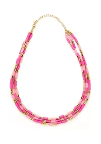 Pink Beaded Multirow Necklace