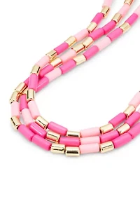 Pink Beaded Multirow Necklace