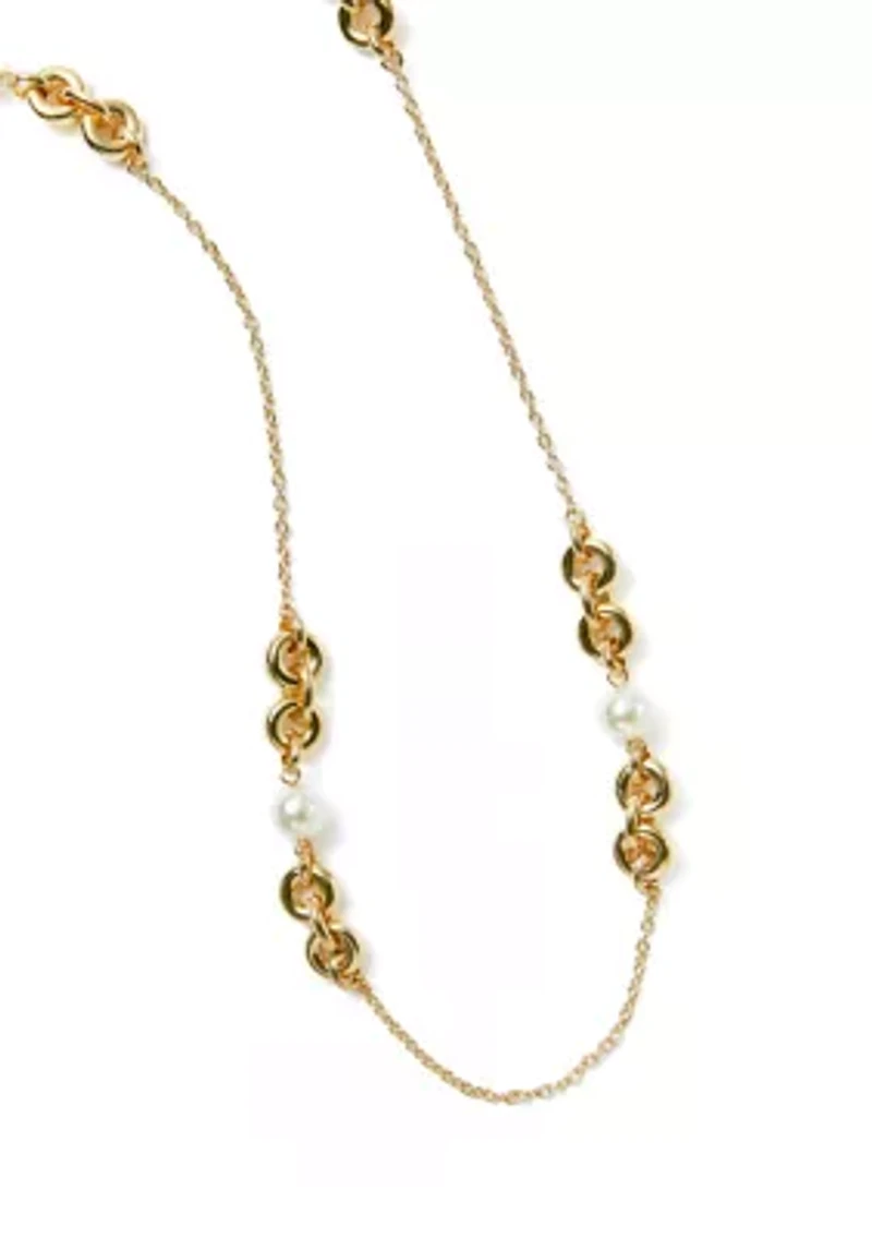 Pearl Station Gold Tone Necklace