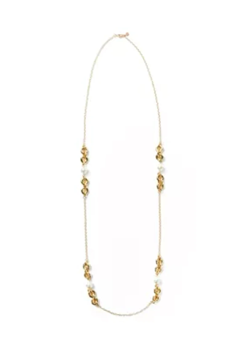 Pearl Station Gold Tone Necklace