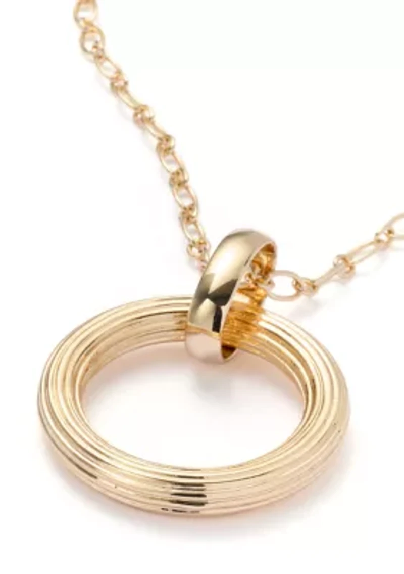 Large Textured Circle Pendant Necklace