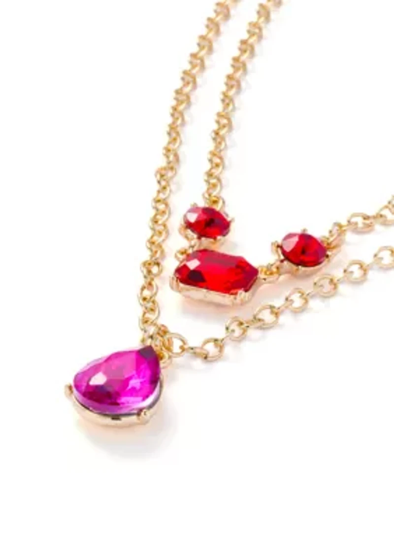 Multirow Crystal Pendant Necklace