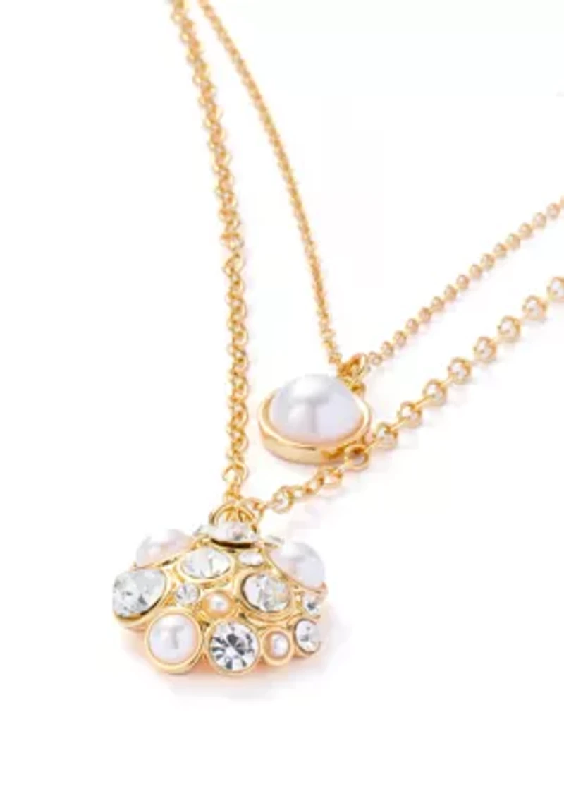 Pearl Cluster Multi-row Pendant Necklace