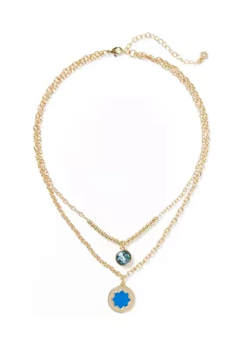 Quatrefoil and Stone Multi Row Necklace