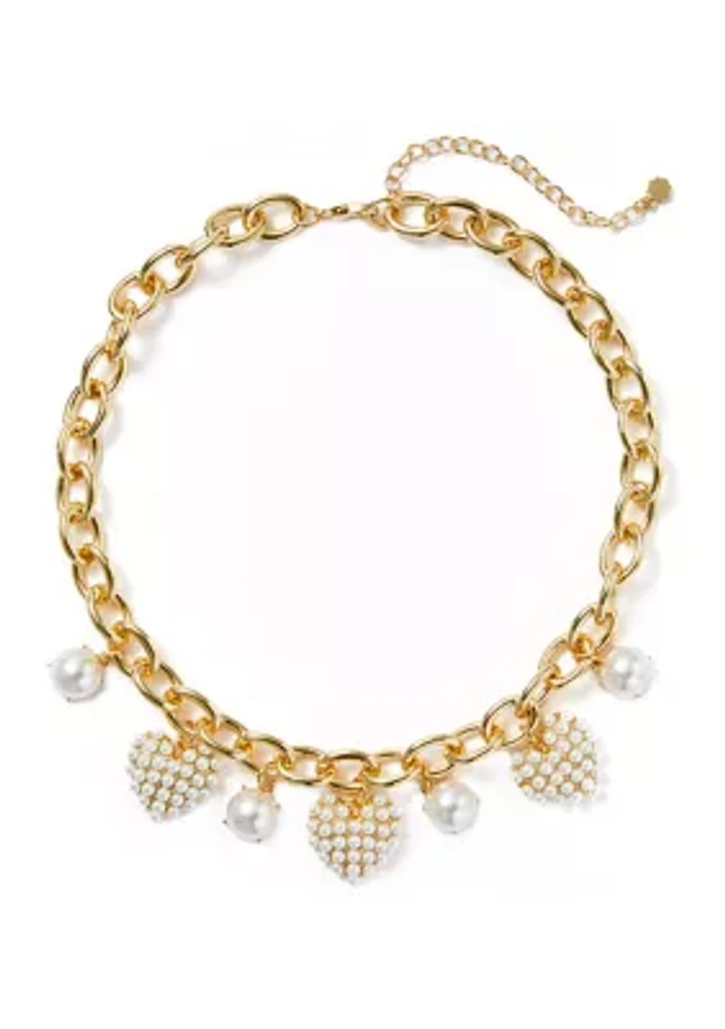 Heart Pearl Charm Frontal Necklace