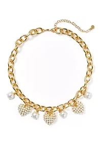 Heart Pearl Charm Frontal Necklace